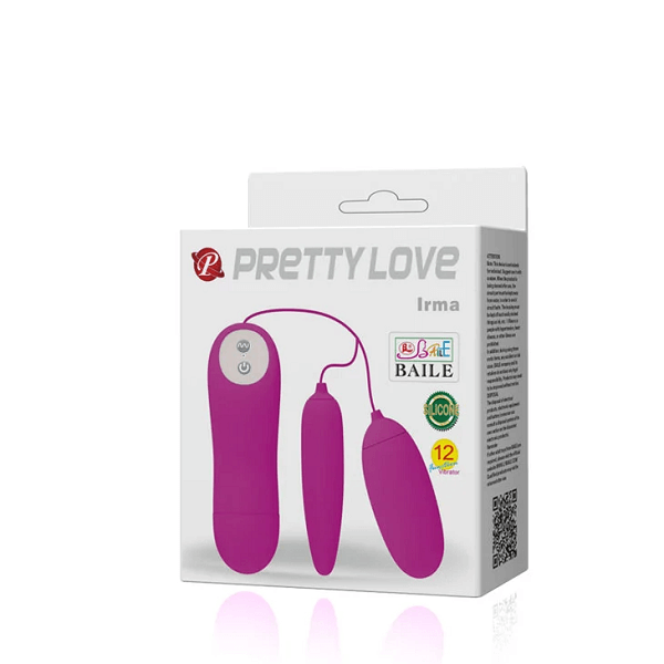 Trứng rung 2 đầu Pretty Love Irma là mẫu trứng rung hiếm hoi vừa sở hữu 2 đầu rung, vừa có chế độ rung đa dạng lên tới 12 chế độ