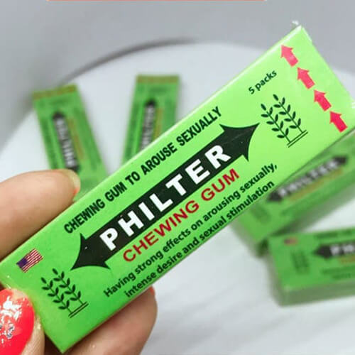 Kẹo Cao Su Kích Dục Chewing Gum Philter là kẹo mềm kích dục nữ có 5 thẻ kẹo, mỗi thẻ kẹo cao su kích dục nữ dùng được 01 lần